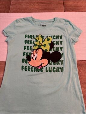 Disney Girls Minnie Mouse 'Feeling Lucky' Tee - Light Mint Green with Green Bow